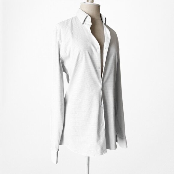 Zara Blue White Checkered Print Button Down Shirt Size S - Picture 6 of 8